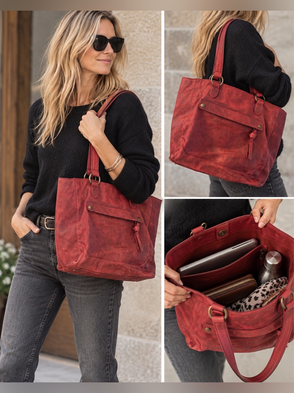 NWT Frye Red Leather Tote Bag - Stylish Everyday Shoulder Bag